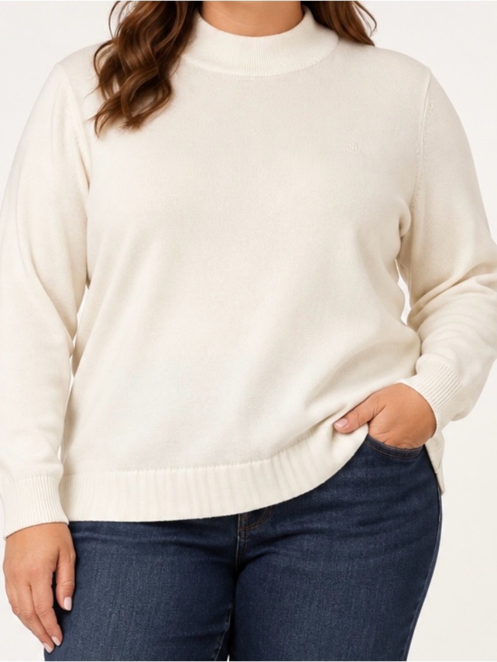 Lauren Ralph Lauren Women’s 3X Ivory Cotton Mock Neck Sweater Tonal Logo